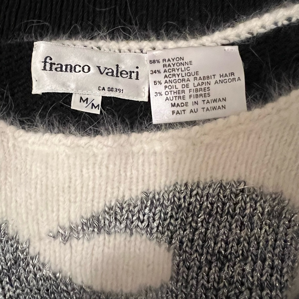 Franco Valeri Vintage 1980s winter themed sweater with Angora and crystals Sz M - Picture 7 of 7